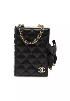 Chanel Pre-Loved Quilted Lambskin Leather Card Holder On Chain