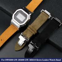 New Vintage Leather Watchbands For G-SHOCK Casio DW-5600 GW-B5600 GW-M5610 DW5600 Retro Suede Fluff Watch Bracelet Brown Strap