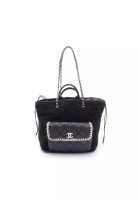 CHANEL 二奢 Pre-loved Chanel coco mark chain handbag chain tote bag Boa Fabric Nylon black off white silver hardware 2WAY
