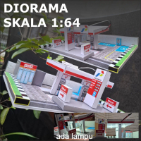 (ADA LAMPU) Diorama SPBU Pom Bensin Pertamina Hotwheels Tomica Skala 64