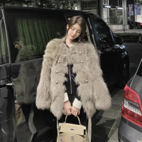 2023 Winter New Youth Eco friendly Fur Integrated Fur Coat for Women's Mid length Fox Fur Grass Upscale Fashion lie fallow Coat