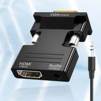 Black HDMI-compatible Female To VGA Male Converter Adapter With Audio Cable For PS4 Monitor Projector PC Laptop Connection D1K2