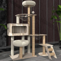 Sisal Rope Cat Tree Scratching Toy Cat Tower Grinding Paws Cat Scratchers Wear-Resistant Cat Interaction Wooden Pet Accessories