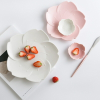 日式漸變花瓣陶瓷餐具西餐盤咖啡杯醬料碟花瓣菜盤甜品烘焙碗