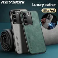 KEYSION Luxury Leather Case for VIVO V27 5G V27e V27 Pro 5G Soft Silicone+PC Shockproof Phone Back Cover for VIVO V25 5G V25e