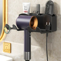 Wall Mounted Hair Dryer Holder For Dyson Hair Dryer Stand Bathroom Shelf Shaver Straightener Storage Rack Bathroom Organizer