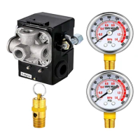 4Pcs Pressure Switch 90-125PSI 4 Port Compressor Pressure Switch NPT 1/4 and 0-200 PSI Pressure for Compressor Accessory