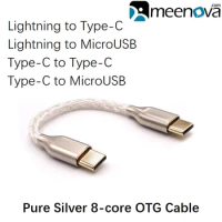USB C to Type-C DAC OTG Cable, 8 Core Single Crystal Copper, iOS to MicroUSB Pure Silver Cord for Samsung S21 Ultra Note10