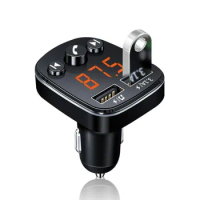 Bluetooth Version 5.0 FM Transmitter Car Player Kit Card Car Charger Quick With QC3.0 Dual USB Voltmeter MP3 Player
