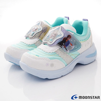 日本Moonstar機能童鞋 2E冰雪奇緣電燈運動鞋C13208白綠(中小童)