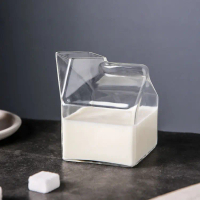 Gelas Kaca Aesthetic Milk Box 300ml – Desain Kotak Susu Unik, Kaca Borosilikat Tahan Panas & Dingin,