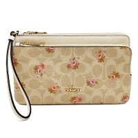 COACH 新款C LOGO雙層大手拿包/零錢包(大款-米白/花卉)