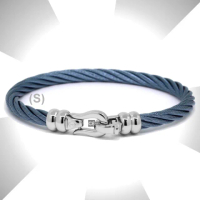 【CHARRIOL 夏利豪】Bangle Ibiza伊維薩島鉤眼藍鋼索手環 精鋼飾頭S款-加多重好禮 C6(04-1901-1214-5-S)