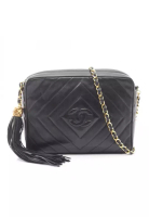 Chanel Pre-Loved Chanel diamond stitch coco mark chain shoulder bag tassel lambskin black gold hardw