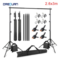 2.6x3M Photography Background Stand Photo Studio Chromakey Support System Adjustable Backdrop Stand Frame with Carrying Bag Clip