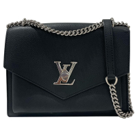 二手品 LV 牛皮轉釦翻蓋鏈包 黑色