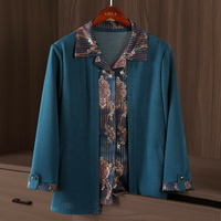 【假兩件】中老年人襯衫女奶奶長袖媽媽春秋開衫衣服60-70-時尚精品