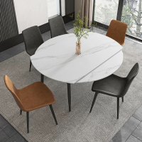 餐桌 可伸縮北歐巖板餐桌椅組合小戶型客廳長方形飯桌
