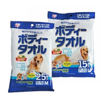 【3入組】日本IRIS浴巾 犬貓用浴巾/濕紙巾 中大型犬用15枚(L號)/小型犬貓用25枚(M號)(購買第二件都贈送寵物零食*1包)