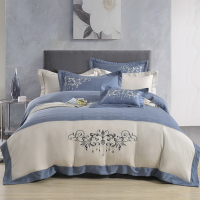 織眠家族 40支萊賽爾 緹花設計 兩用被床包組-典藏緹花-藍(雙人)