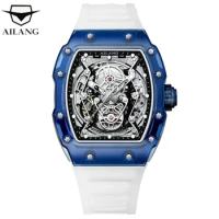 AILANG New Designer Hollow Tonneau Mechanical Watch Men Luxury Brand Skeleton Automatic Watches Mens Sport Silicone Wristwatch