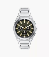 Fossil Everett 44mm Chronograph Stainless Steel Watch Green Dial FS6183