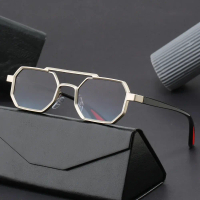 Retro Double Bridges Men Polygon Small Square Fashion Clear Ocean Gradient Lens Eyewear Women Metal 