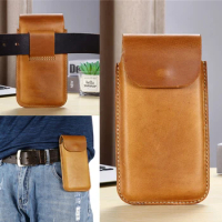 Man Genuine Leather Cellphone Belt Waist Bag For Huawei P50E Mate 40 Pro Mate 30E Pro P40 Pro P50 Mate 20 Phone Cover Case Bags