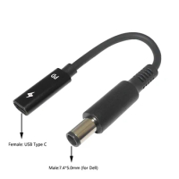 Dc USB Type C Power Jack for Dell USB-C Female to 7.4*5.0mm Male Plug Converter Laptop Charger Connector Cable for Dell Latitude