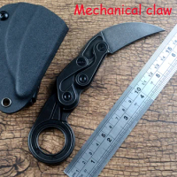 Y-START EDC Folding Pocket Knife Morphing Karambit Mechanical Survival D2 Blade Stainless Steel Handle Rescue Claw Knives
