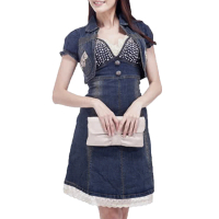【RH】名媛時尚鑽珠蕾絲丹寧洋裝(牛仔洋裝最後到貨不含外套)