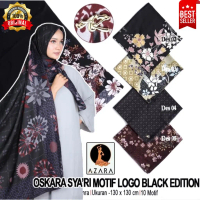 Azara Oskara Jumbo Motif Syari Black Edition Segi Empat Syar'i Hitam 130x130