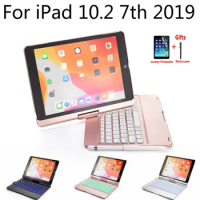 7 Colors Backlight Rotating Wireless Bluetooth Keyboard cover For iPad 10.2 8 7 th Gen A2200 A2198 A2232 A2197 case Funda + Film