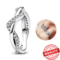 Luxury 925 Sterling Silver Sparkling Intertwined Wave Ring 2024 Modern New Irregular Ring Women Wedding Jewelry Set Accessories