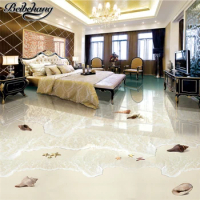 beibehang Custom large flooring decorative painting beautiful romantic beach wave ocean view 3D floor living room shopping