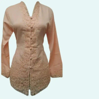 Baju Kebaya Encim Bordir Senada Bahan Katun Lengan Panjang Warna Salem Dress Gold Hitam Merah Putih 