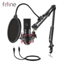 FIFINE USB Gaming Microphone Set with Flexible Arm Stand Pop Filter Plug&amp;Play with PC Laptop Computer Streaming Podcast Mic T732