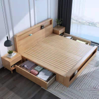 Hdb Storage Bed Frame with Storage Drawers High Double Bed Frame Wooden Bed Queen King Bed Storage Bed Frame Minimalist Drawer Storage Bed Bedroom Furniture