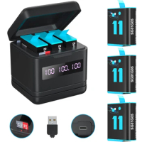 PUENDI 2000mAh GoPro Hero 9/10/11/12 Batteries and Storage Quick Battery Charger with High Speed Micro SD Card Reader Function