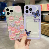 Butterfly Flowers Card Holder Bag Phone Case For HUawei Nova Y60 Y61 Y70 Plus Y90 8i 7i 3i 5T 4E 9 9SE P Smart Z Plus 2021 Cover