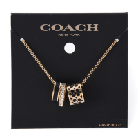 COACH 經典滿版C字LOGO三環造型搪瓷水晶鑲鑽項鍊-金/黑色