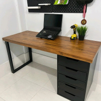 Meja Komputer FJL Kayu Jati dengan 5 Laci dan Kaki Besi Hollow - Ukuran 150cm - Furniture