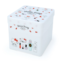 小禮堂 Hello Kitty 方形塑膠雙層收納盒 附托盤蓋  置物盤 小物收納 (白紅 化妝品)