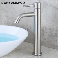 1pc SUS304 Stainless Steel Lavatory Faucet Bathroom Raised Basin FaucetsHot And Cold Water Pipe Taps