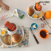 日本微波一人食分隔餐盤帶蓋奶杯湯杯小吃零食盤兒童餐具