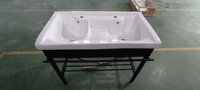 【麗室衛浴】簡約現代板1030 雙槽+雙龍頭孔 陶瓷洗衣槽 含不銹鋼黑色置物架 現貨1組