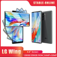 Original LG WING 5G Mobile Phone LMF100N LMF100VM LMF100TM NFC 6.8'' 8GB+128GB/256GB 64MP+13MP+12MP Octa-Core Android SmartPhone