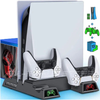 Newest PS5 Vertical Stand 2 Charger Station LED Indicator 2 Cooling Fan 13 Game Slot 3 HUB for Playstation 5 Console Accessories
