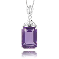 【正佳珠寶】紫水晶 冰質長方形 2.5g 紫水晶吊墜 ｜方晶鋯石微鑲銀台