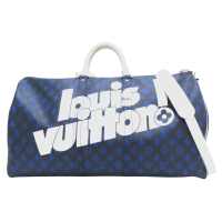 【二手名牌BRAND OFF】LOUIS VUITTON LV 路易威登 藍色 皮革 Keepall Bandouliere55 行李袋 M45874